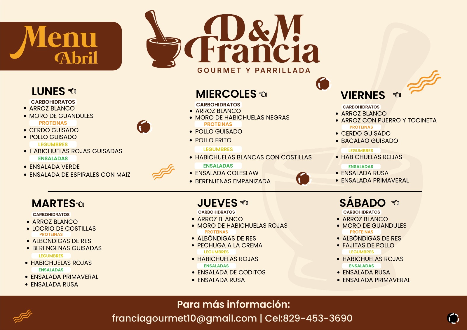 Flyer Menu Abril D&M Francia